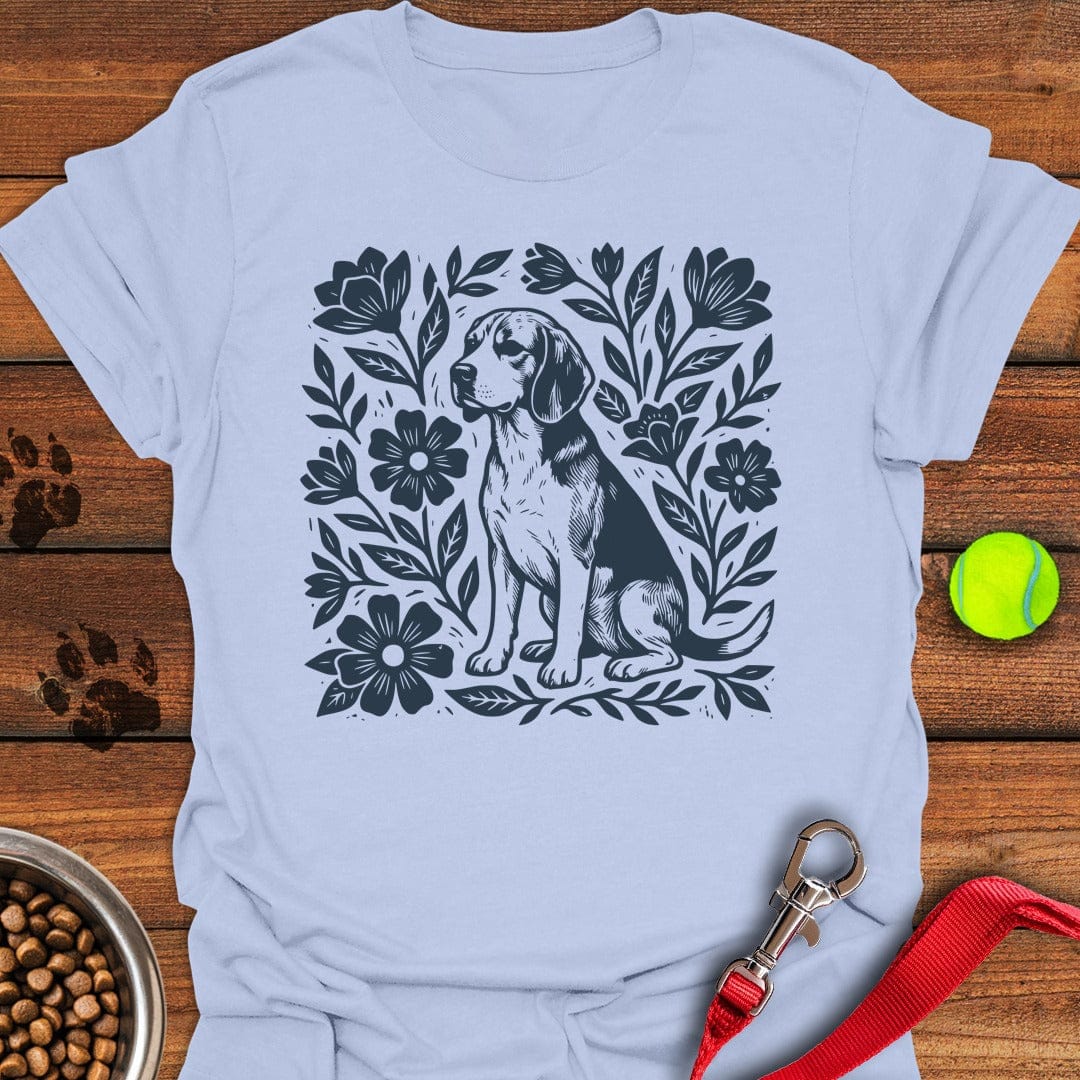 Beagle Linocut Flowers Light Blue