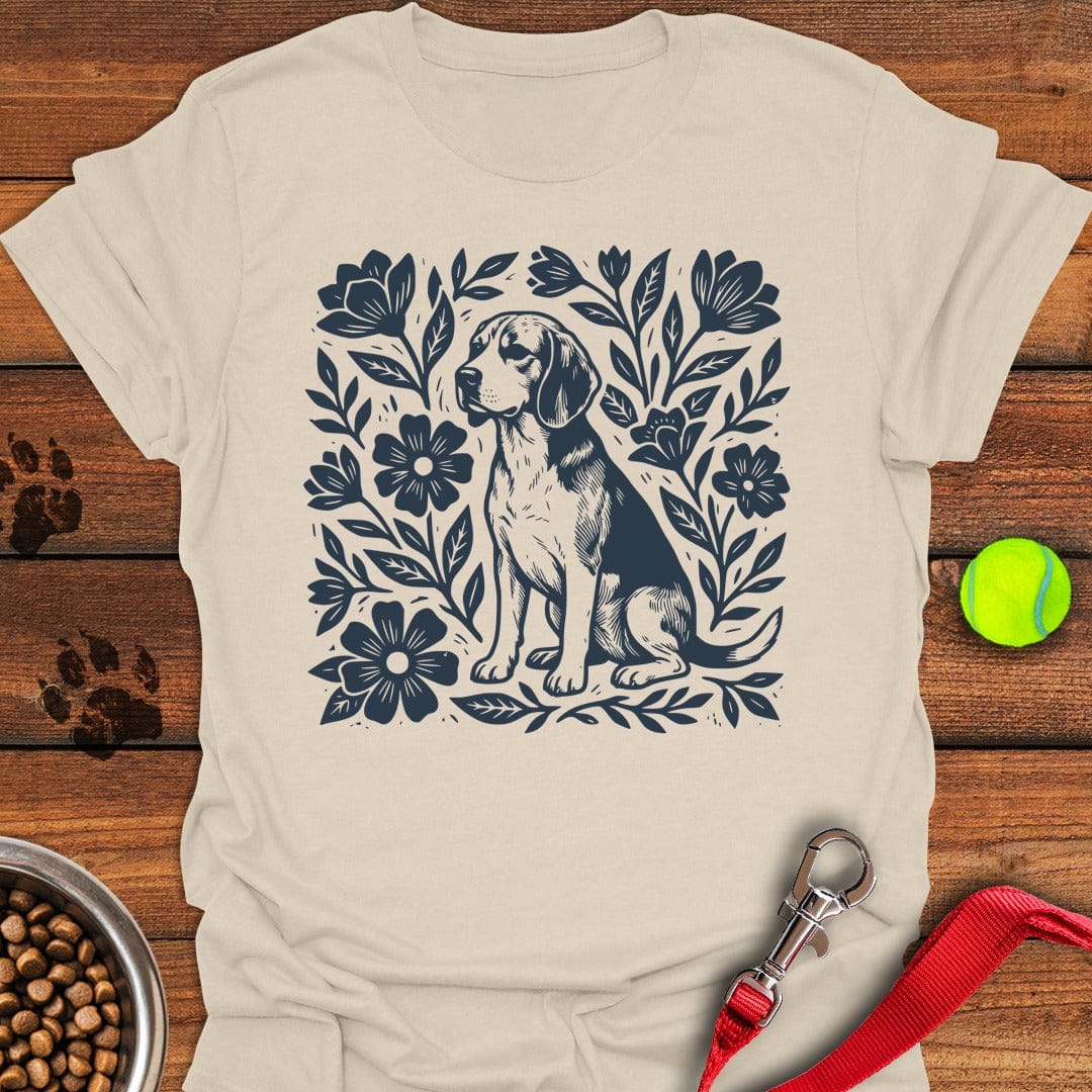 Beagle Linocut Flowers Natural