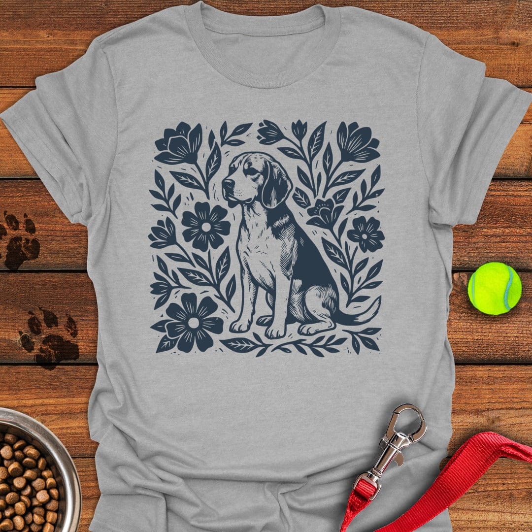 Beagle Linocut Flowers Sport Grey