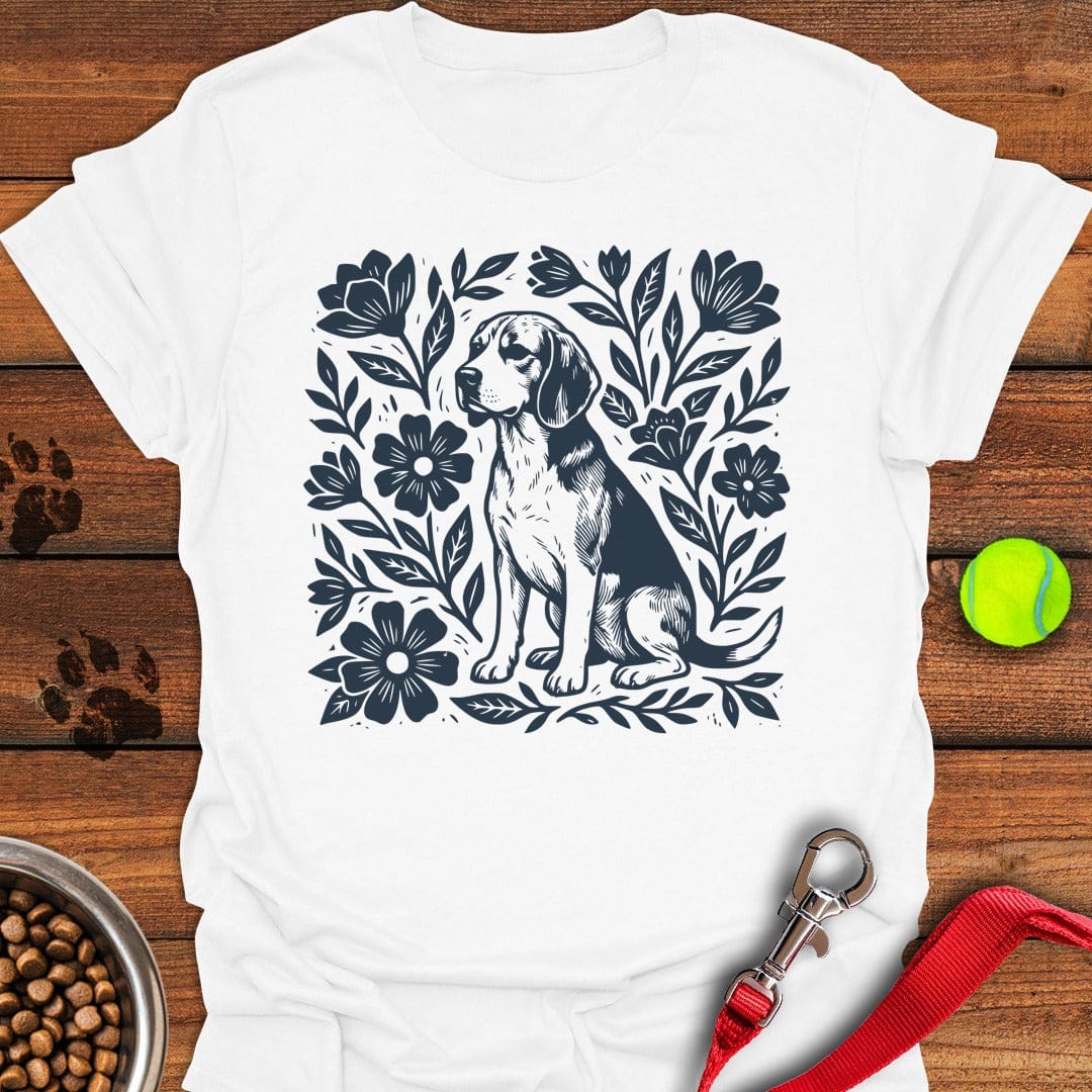 Beagle Linocut Flowers White