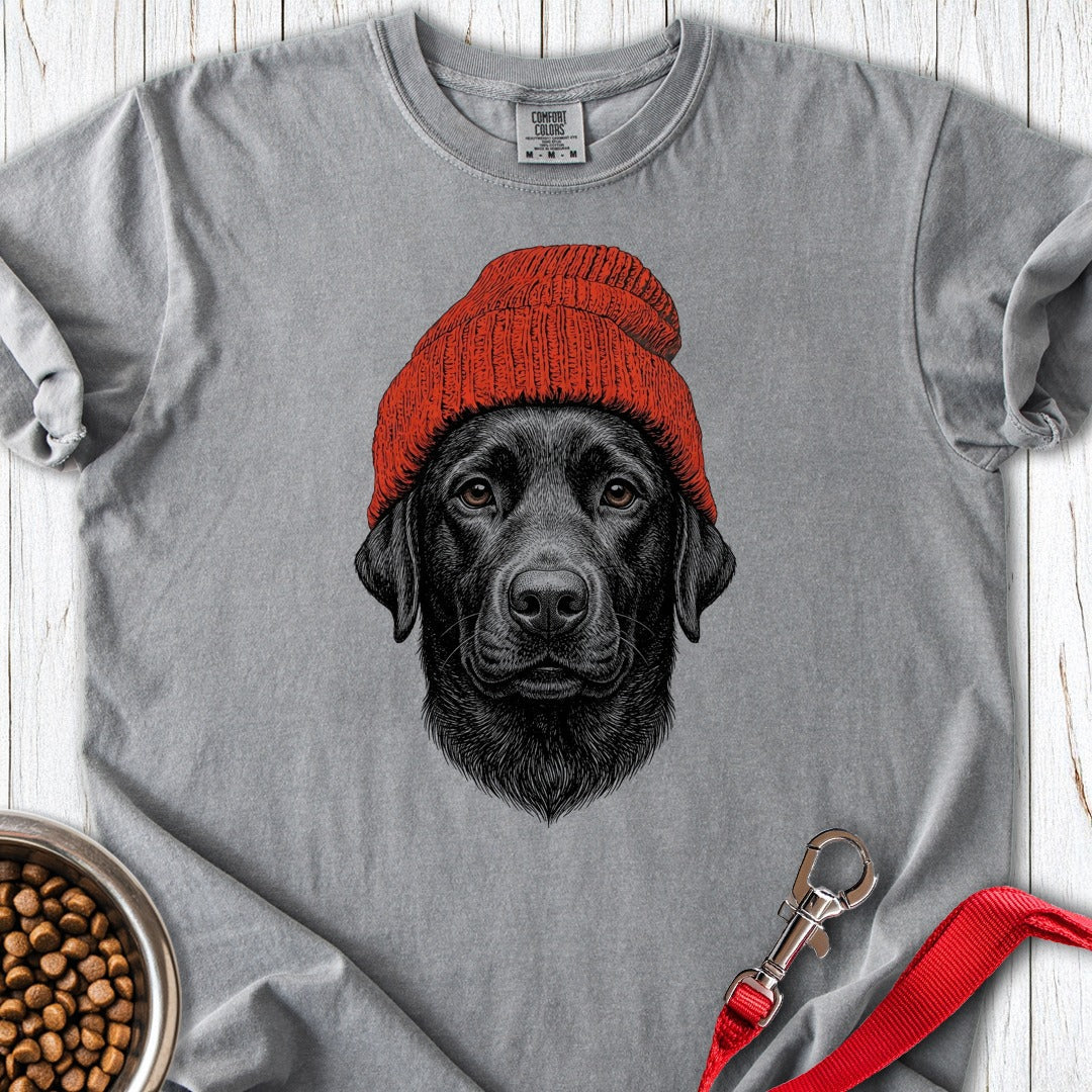 Black Labrador Beanie Premium Tee Grey
