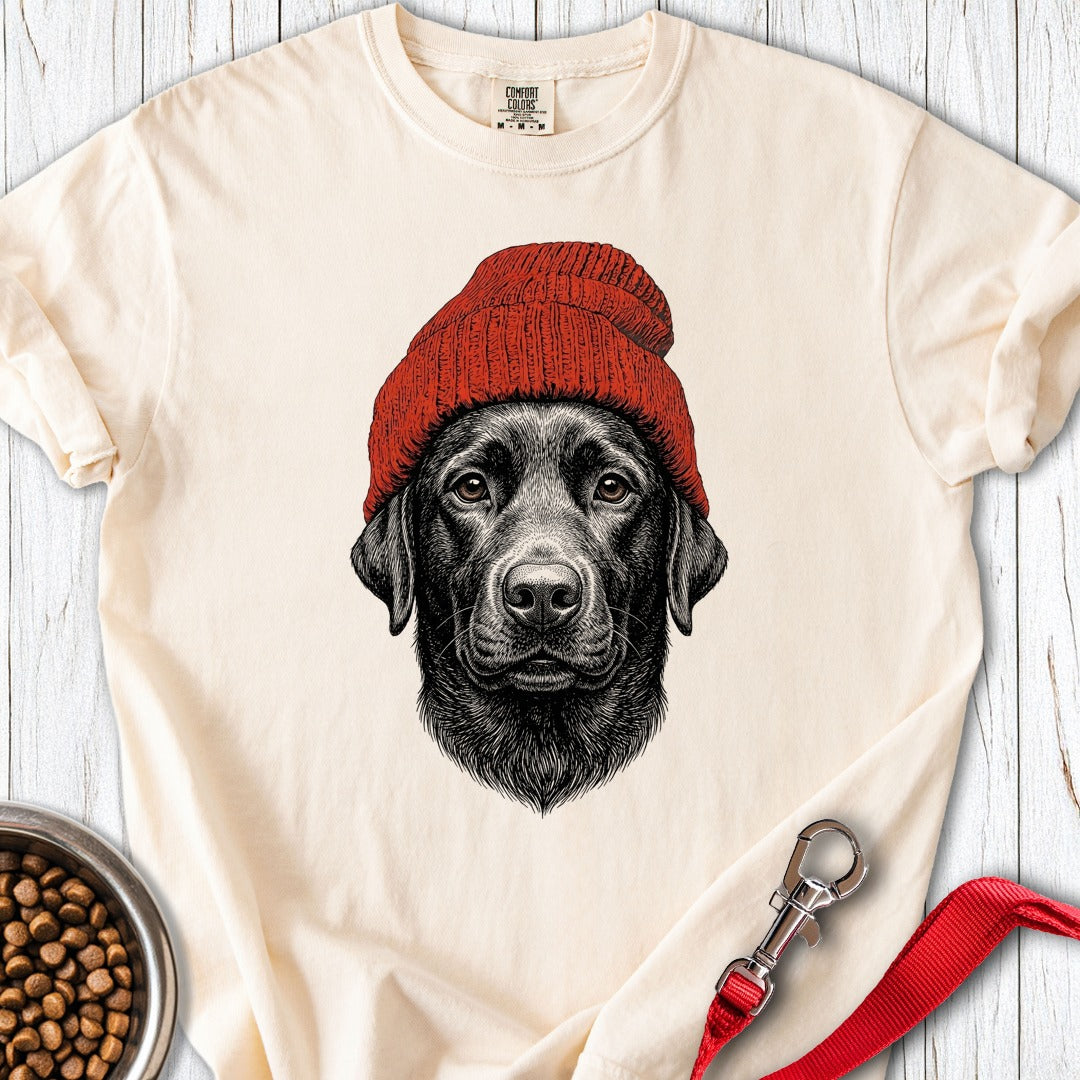 Black Labrador Beanie Premium Tee Ivory