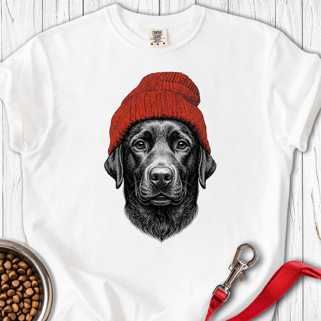 Black Labrador Beanie Premium Tee White