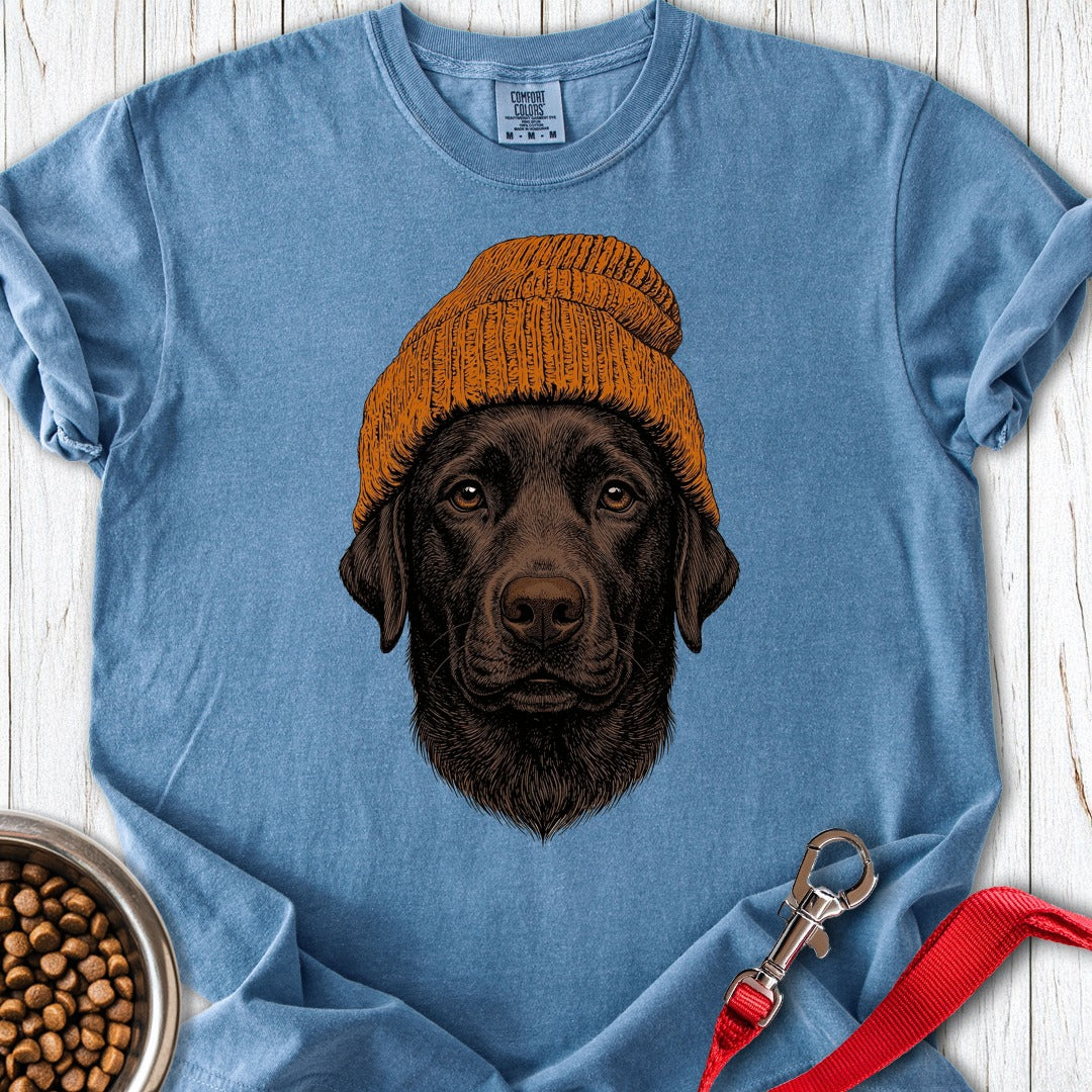 Chocolate Labrador Beanie Premium Tee Blue Jean
