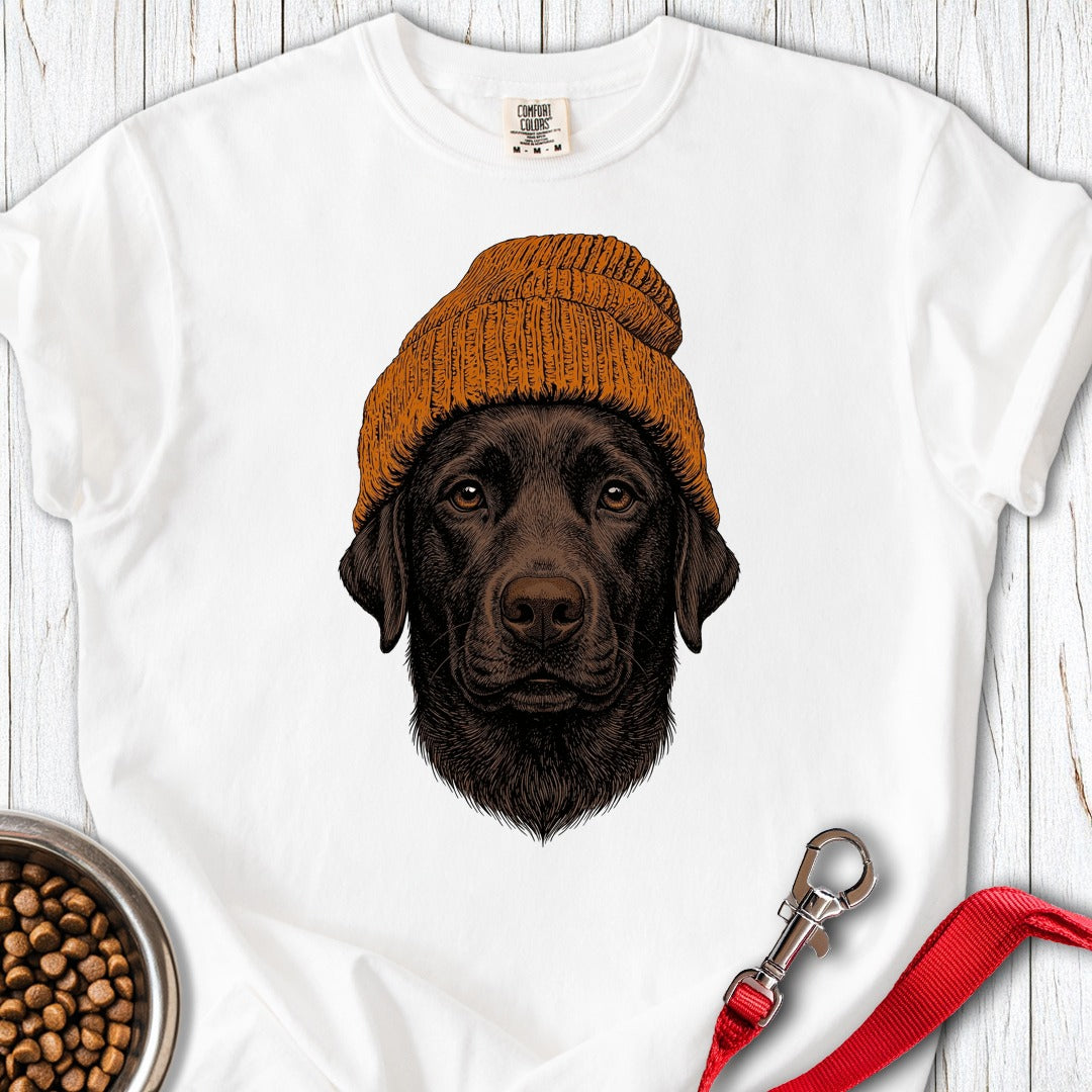Chocolate Labrador Beanie Premium Tee White