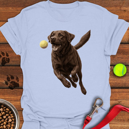 Chocolate Labrador Running Light Blue