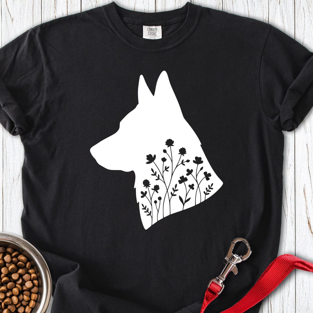 German Shepherd Flowers Premium Tee Black