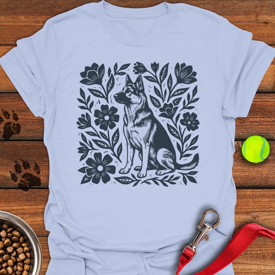 German Shepherd Linocut Light Blue