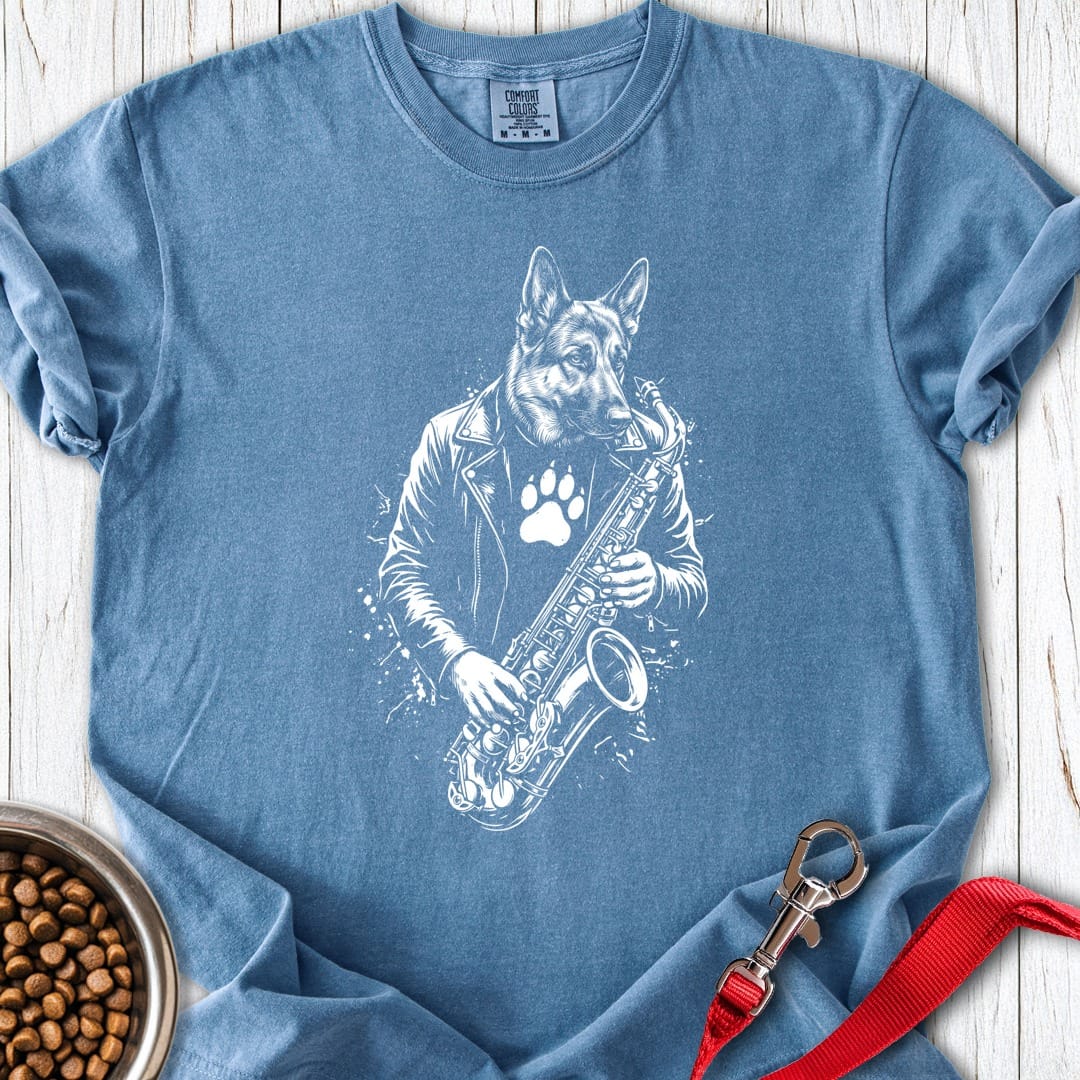 German Shepherd Saxophone Blue Jean