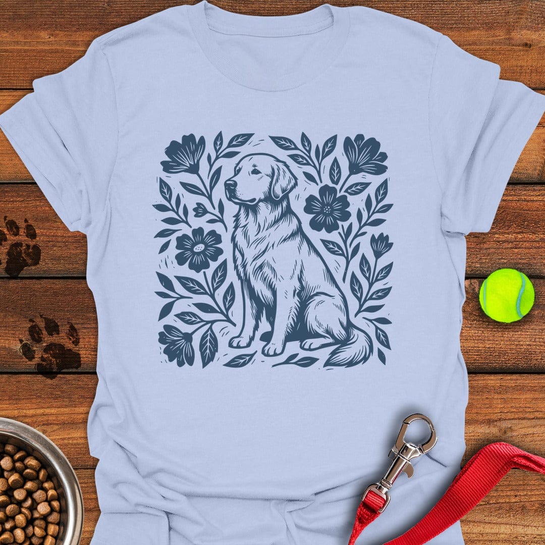 Golden Retriever Linocut Light Blue